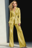 Silver Sequined Peak Lapel Women Prom Suits With Sash