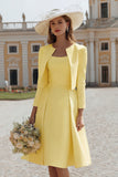 Ivory 2 Piece A Line Satin Midi Engagement Dress