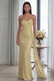 Black Strapless Ruched Evening Dress with Streamer