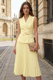 Peaked Lapel A Line 2 Piece Ivory Work Dress with Belt