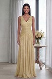 Ruched Dusty Rose A Line V Neck Evening Dress