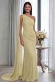 Navy One Shoulder Ruched Memaid Evening Dress