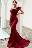One Shoulder Mermaid Black Formal Dress