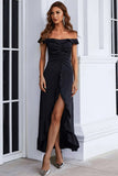Black Off Shoulder Simple Maxi Formal Dress