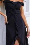 Black Off Shoulder Simple Maxi Formal Dress