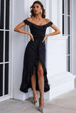Black Off Shoulder Simple Maxi Formal Dress