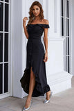 Black Off Shoulder Simple Maxi Formal Dress