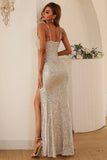 Silver Sequins Long Formal Dress with Slit