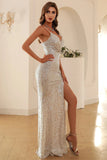 Silver Sequins Long Formal Dress with Slit