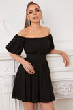 Off the Shoulder A Line Little Black Dress