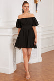 Off the Shoulder A Line Little Black Dress