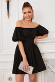 Off the Shoulder A Line Little Black Dress