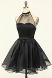 Halter Black Tulle Little Black Dress