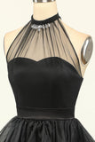 Halter Black Tulle Little Black Dress