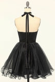 Halter Black Tulle Little Black Dress
