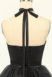 Halter Black Tulle Little Black Dress