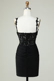 Sheath Spaghetti Straps Little Black Dress with Appiques