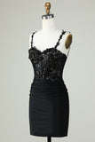 Sheath Spaghetti Straps Little Black Dress with Appiques