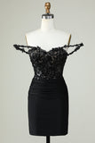 Sheath Spaghetti Straps Little Black Dress with Appiques