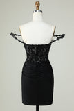 Sheath Spaghetti Straps Little Black Dress with Appiques