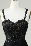 Sheath Spaghetti Straps Little Black Dress with Appiques