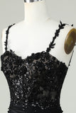 Sheath Spaghetti Straps Little Black Dress with Appiques
