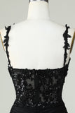 Sheath Spaghetti Straps Little Black Dress with Appiques