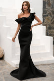 One Shoulder Mermaid Black Formal Dress