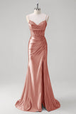 Green Mermaid Pleated Corset Beaded Long Prom Dress with Slit