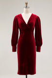 Velvet Cabernet Long Sleeve Sheath Midi Formal Dress