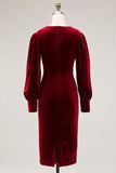 Velvet Cabernet Long Sleeve Sheath Midi Formal Dress