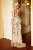 Golden Mermaid Deep V Neck Sequin Long Prom Dress with Slit