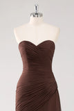 Strapless Ruched Dark Brown Ruffled Formal Dress