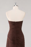 Strapless Ruched Dark Brown Ruffled Formal Dress