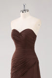 Strapless Ruched Dark Brown Ruffled Formal Dress
