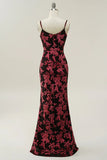 Sheath Spaghetti Straps Velvet Burnout Burgundy Bridesmaid Dress