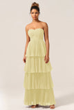 Burgundy A-Line Sweetheart Tiered Floor Length Chiffon Bridesmaid Dress