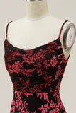 Sheath Spaghetti Straps Velvet Burnout Burgundy Bridesmaid Dress