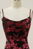 Sheath Spaghetti Straps Velvet Burnout Burgundy Bridesmaid Dress
