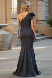 One Shoulder Mermaid Black Long Evening Dress