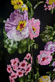 Corset A Line Applique Black Pink Flower Prom Dress with Slit