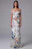 Off The Shoulder Black Printed Mermaid Long Evening Dress