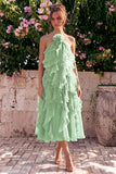 Lake Blue A Line 3D Flower Wedding Guest Dress with Ruffles