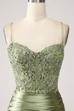 Sage Mermaid Spaghetti Straps Lace-up Back Prom Dress With Slit