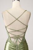 Sage Mermaid Spaghetti Straps Lace-up Back Prom Dress With Slit