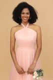 Blush A Line Halter Floor Length Tulle Bridesmaid Dress