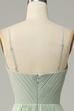 Dusty Sage A Line Spaghetti Straps Chiffon Bridesmaid Dress with Sleeveless