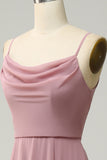 Dusty Rose A Line Spaghetti Straps Sleeveless Chiffon Bridesmaid Dress