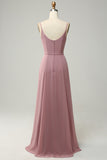 Dusty Rose A Line Spaghetti Straps Sleeveless Chiffon Bridesmaid Dress