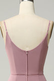 Dusty Rose A Line Spaghetti Straps Sleeveless Chiffon Bridesmaid Dress